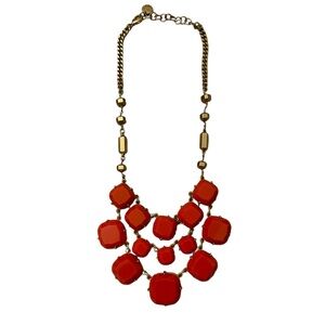 Women’s Stella And Dot Gold And Orange 11 Inch Stoned Regal Statement Necklace.